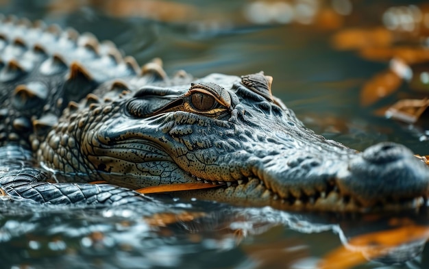 Фото Близкий снимок крокодила, тихо скользящего по тихим водам