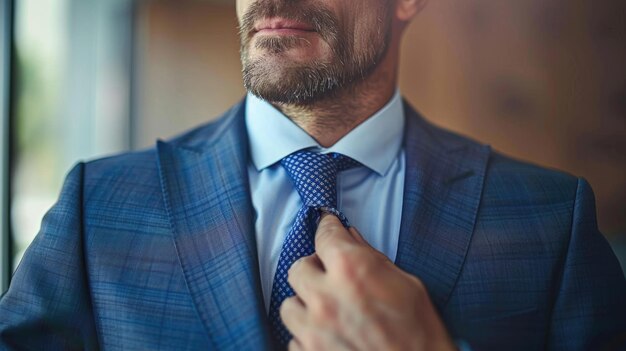 Фото Близкий снимок бизнесмена, корректирующего галстук.