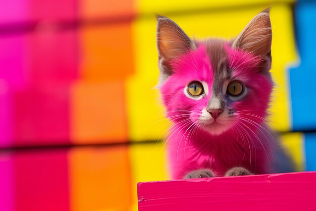 Фото Близкий снимок пушистого очаровательного котенка на ярком фоне, подчеркивающий приятные черты