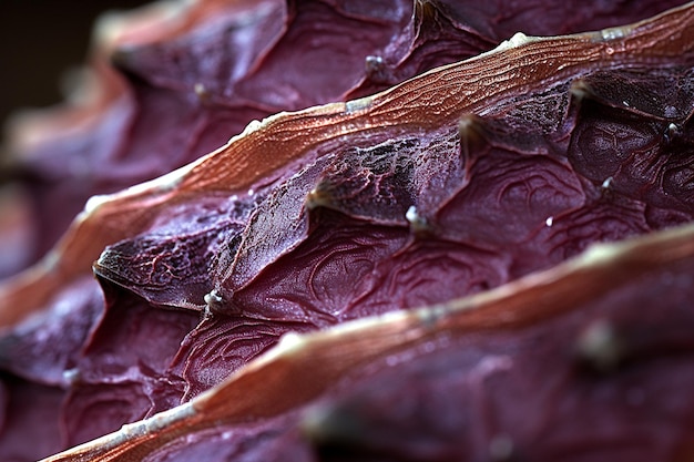 Close up shot of pineapple skin with details of texture and color