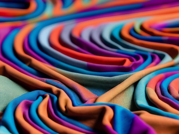 Photo close-up shot of a rainbow color dyed cotton cloth with wrinkles and waves perfect for background