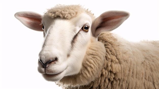 Close up shot of sheep with isolated white background