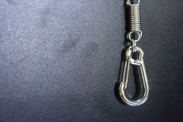 Close up shot of silver aluminum carabiner