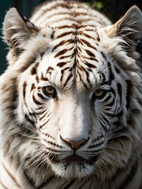 A close up shot of a stunning white tiger in natural view