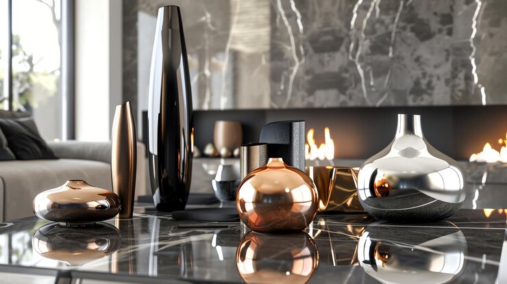 Photo a close up shot of a table with various metal vases