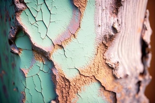 Close-up shot van de textuur van een boom met blauwe schors en scheuren Gegenereerd door AI