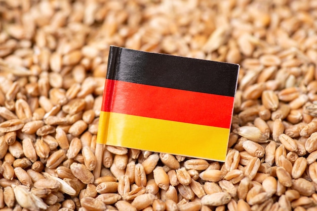 Close-up shot van de vlag van Duitsland op tarwekorrels