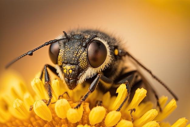 Close-up shot van een insect op een gele bloem die de schoonheid van de natuur laat zien. Gegenereerd door AI