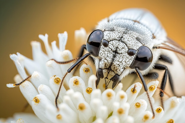 Close-up shot van een insect op een witte bloem die de schoonheid van de natuur laat zien Gegenereerd door AI