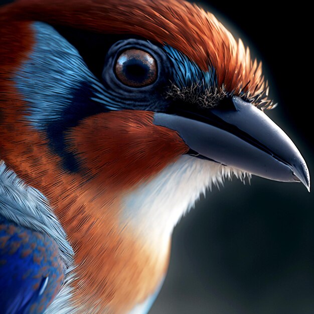 Close-up shot van een kleurrijke schattige vogel 3d geïllustreerd