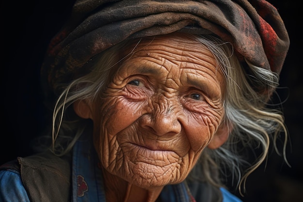 Close-up shot van een oude vrouw voor een boer op het platteland van Indonesië