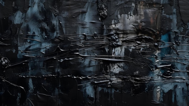 Close-up shot van een zwarte betonnen muur met ruwe textuur en zichtbare penseelstreken Generatieve AI