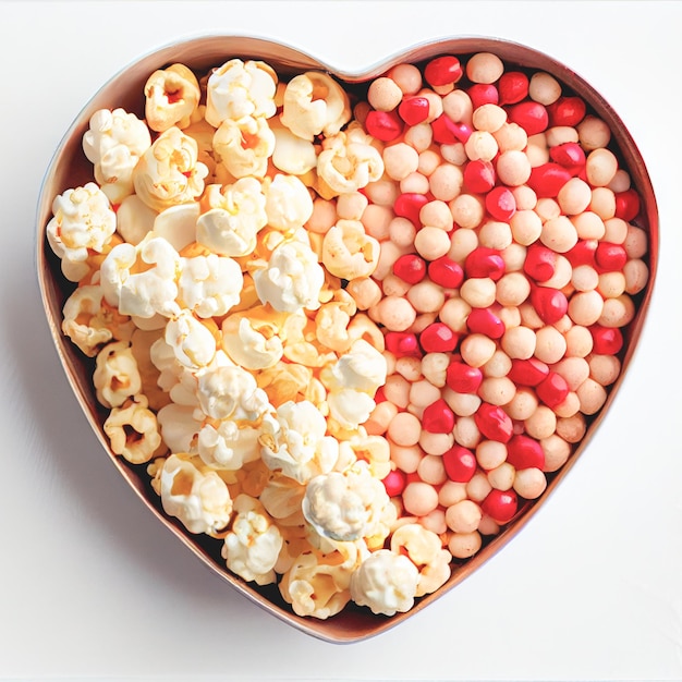 Close-up shot van Gourmet popcorn voor Valentijnsdag achtergrond met kopie ruimte Cadeau-ideeën voor Valentijn
