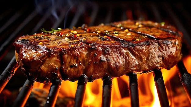 Close-up shot van het grillen van een biefstuk