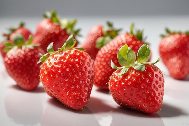 Close-up shot van verse rijpe aardbeien geïsoleerd op een wit oppervlak