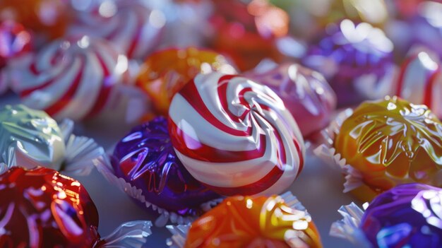 Foto una ripresa ravvicinata di un vivace assortimento di caramelle ideale per progetti alimentari e dolci