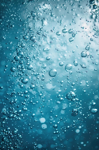 Foto scatto ravvicinato di bolle d'acqua su uno sfondo blu perfetto per progetti di progettazione