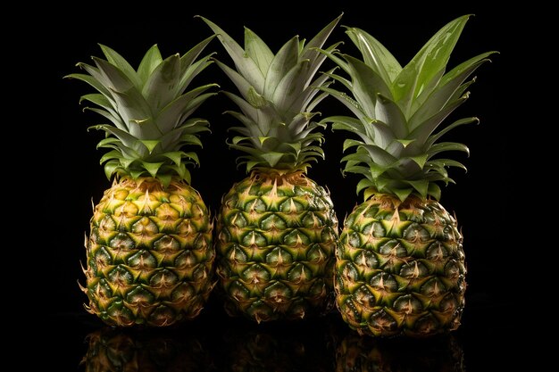 Close up shot of a whole pineapple with vibrant yellow skin