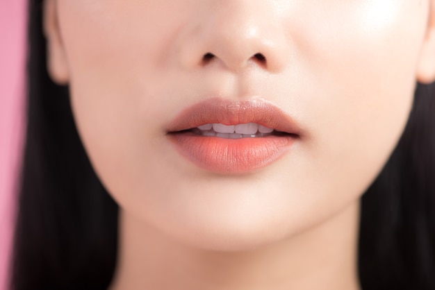 The close up shot of woman lips