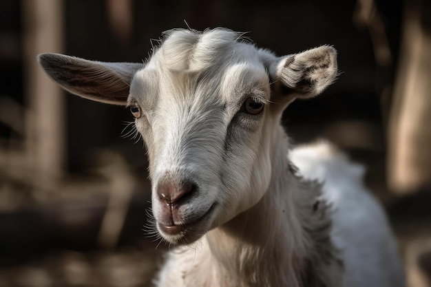 A close up shot of a young goat