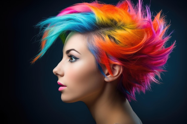 A close up shot of a young woman with a vibrant and colorful hairstyle showcasing individuality and creativity Generative AI