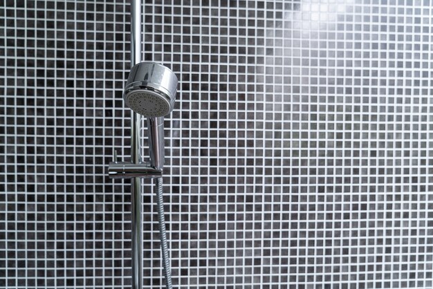 close-up shower head in bathroom