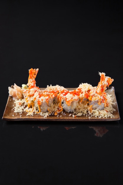 Close-up of shrimp Tempura rolls
