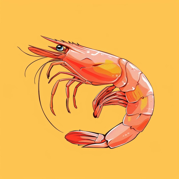 a close up of a shrimp on a yellow background generative ai