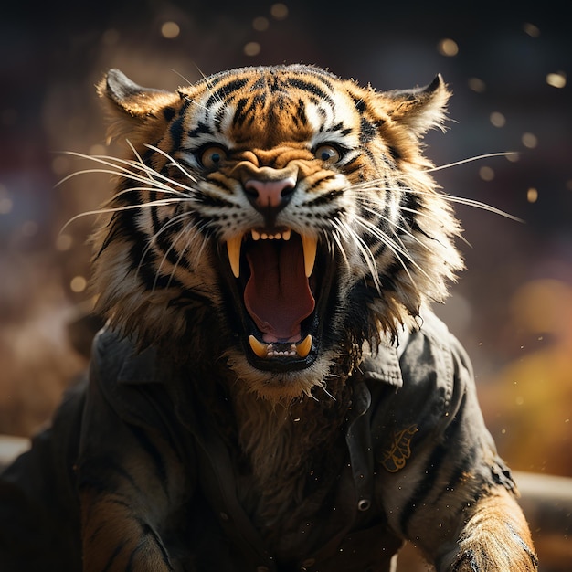 Foto close up tigre siberiano che cammina sulla strada attraverso la foresta buia