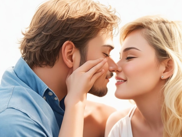 Photo close up side profile photo of two people in love ai generated