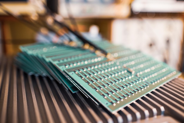 Photo close-up side view of a panel of smd resistors