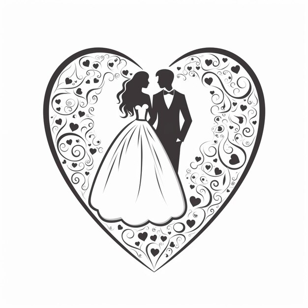 Photo a close up of a silhouette of a bride and groom in a heart generative ai