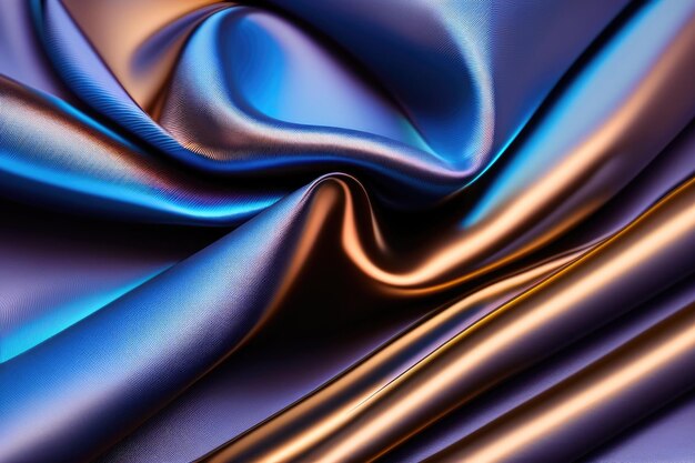 A close up of a silk fabric with a blue and orange color.