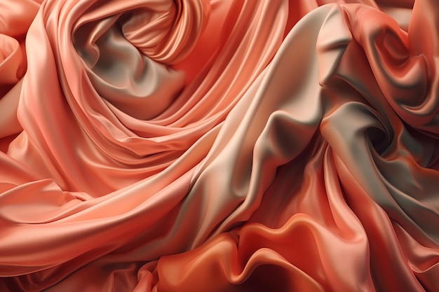 A close up of a silk fabric with a red and brown color