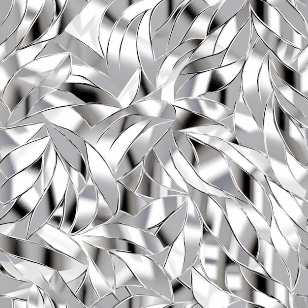 Photo a close up of a silver and black abstract background with a pattern of leaves generative ai