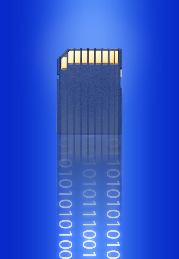 फोटो close-up of sim card with binary codes on blue background