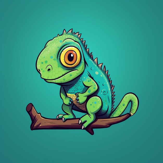 Close up of simple Chameleon smooth edges minimalist 2d icon style