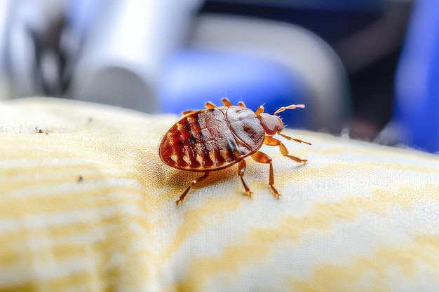 Close up of a single bed bug on fabric in a house