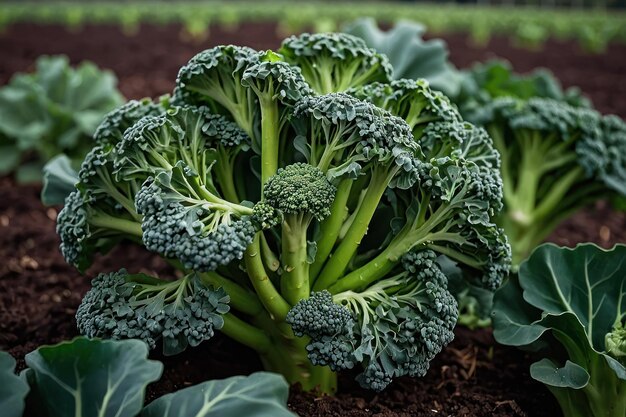 close up of single broccoli plants in a broccoli plantation