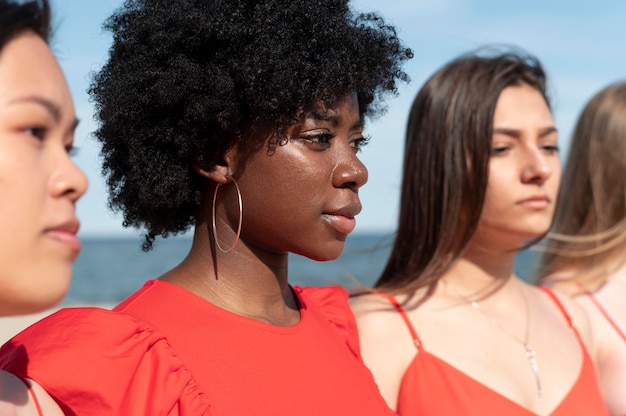 Close up sisterhood outdoors