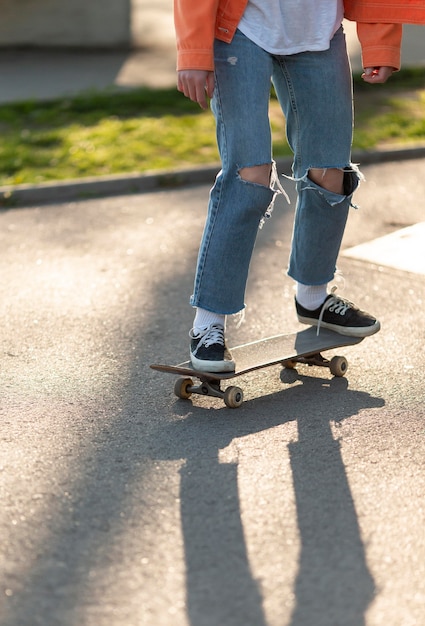 Close up skater training outside