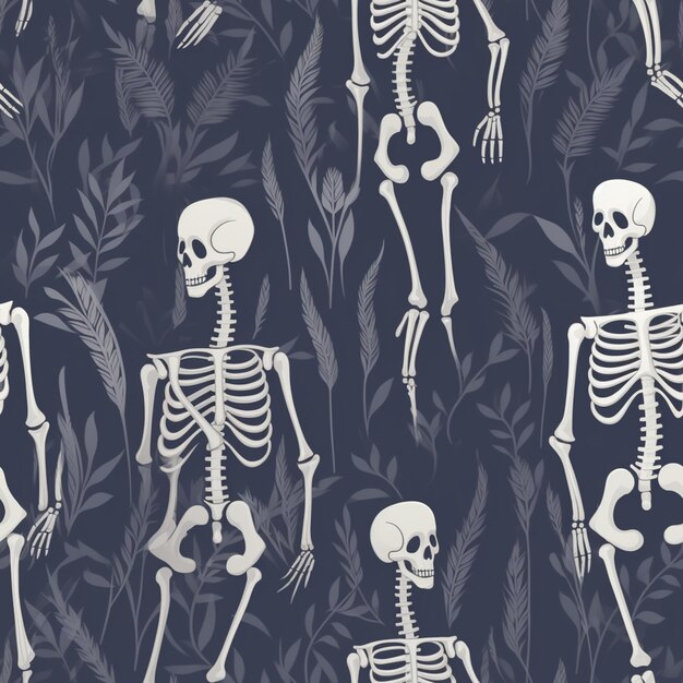 Photo a close up of a skeleton and a plant on a blue background generative ai