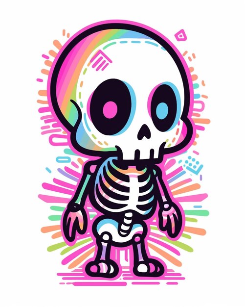 Photo a close up of a skeleton with a rainbow background generative ai