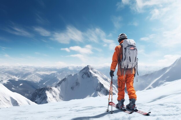 Close up skier standing on the track from behind generative ai