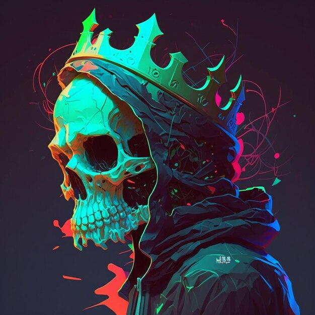 A close up of a skull wearing a crown on a dark background generative ai