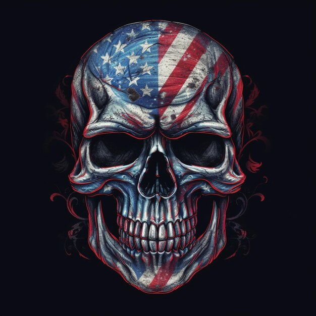 a close up of a skull with an american flag on it generative ai