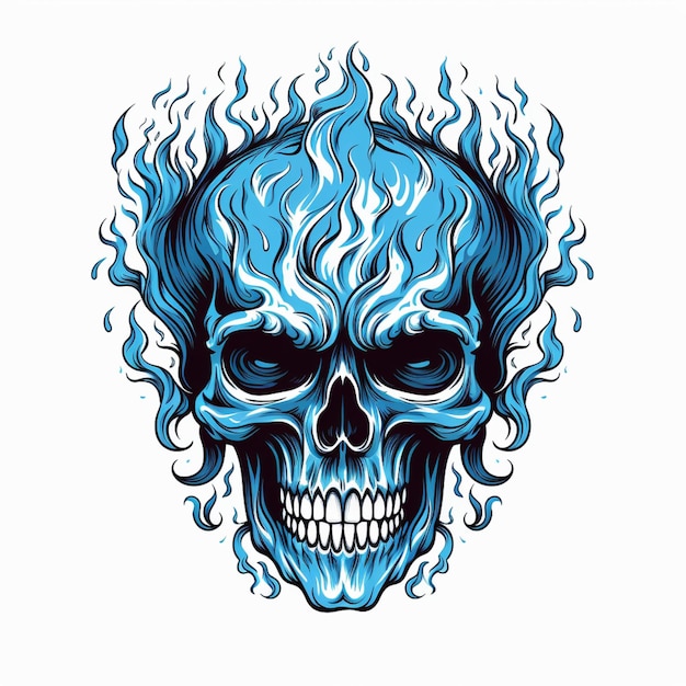 a close up of a skull with blue flames on it generative ai