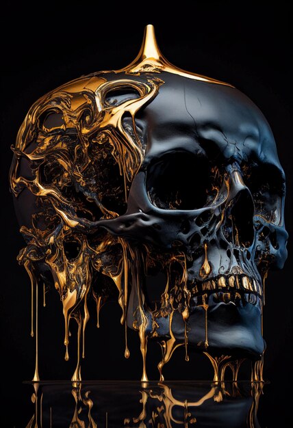 a close up of a skull with a dripping liquid on it generative ai