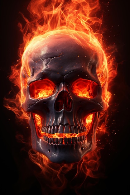 A close up of a skull with flames on its face generative ai