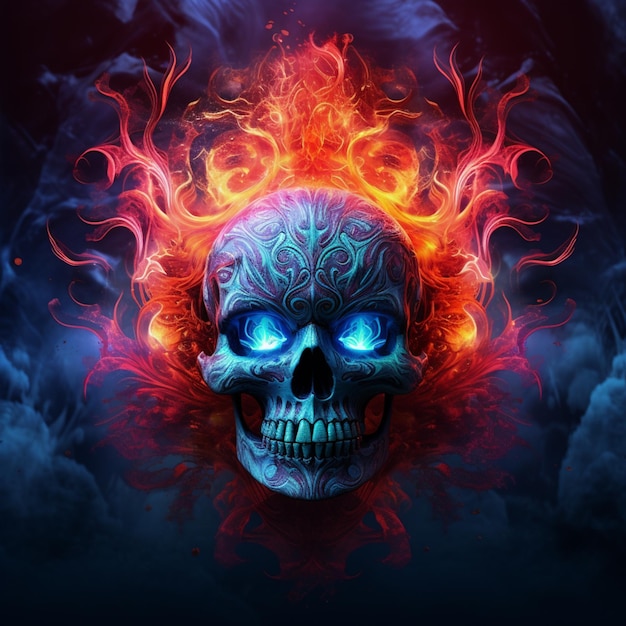 A close up of a skull with flames on its face generative ai